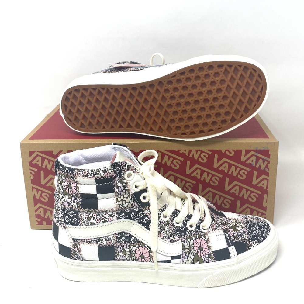Vans Sk8-Hi Shoes Womens Canvas Floral Checkered Black White Skate VN0A32QG9FY - Picture 2 of 10